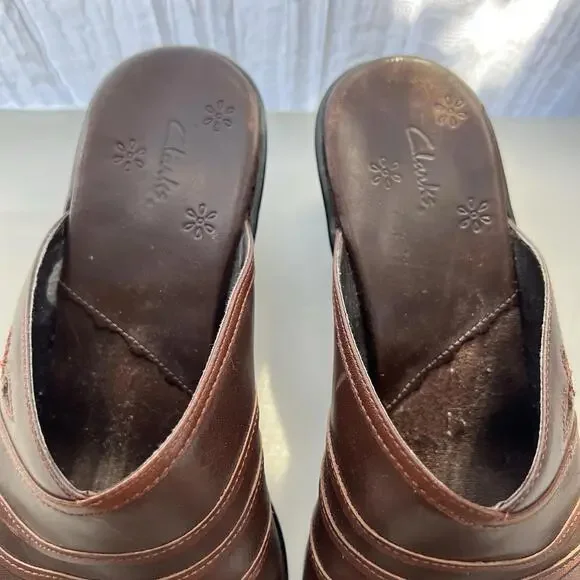 Clarks 75178 Stitched Plain Toe Inlay Casual Wedge Mules shoes Womens 7.5 - Picture 3 of 8